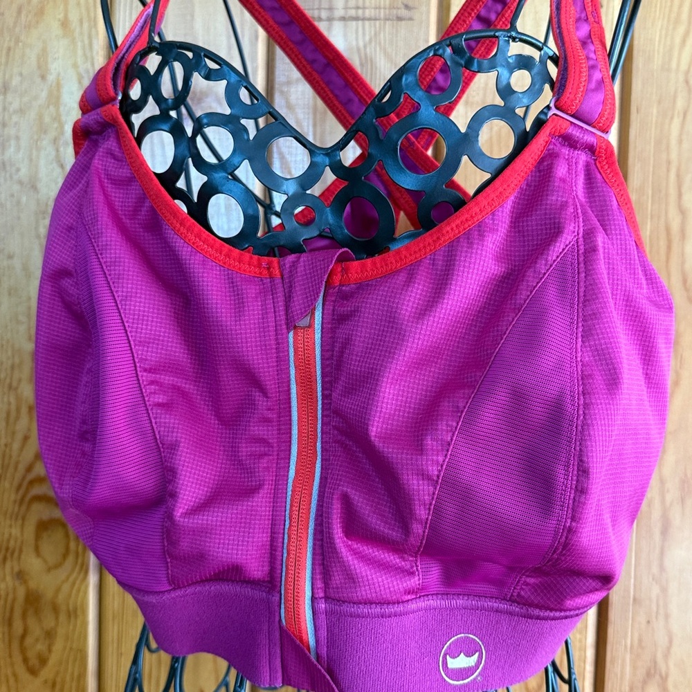 Women's Pink Sports Bra Shefit sports bra 4luxe support bra zip front adjustable - Picture 3 of 5